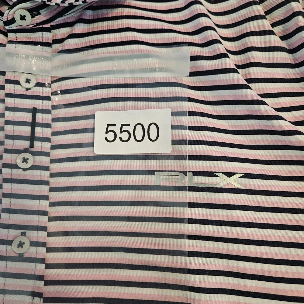 RLX Ralph Lauren Polo Shirt Men Size‎ XL Wicking Short Sleeve Pink Black Striped